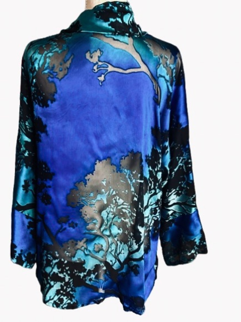 Hand Painted Kimono JANE HERZENBERG Silk Trees Designer Wrap Jacket Cardigan